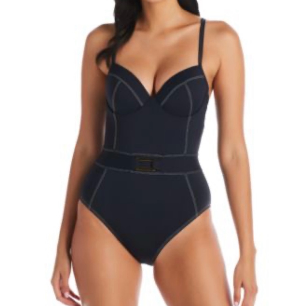 Bleu Rod Beattie Black One Piece Swimsuit with Sweetheart Neckline